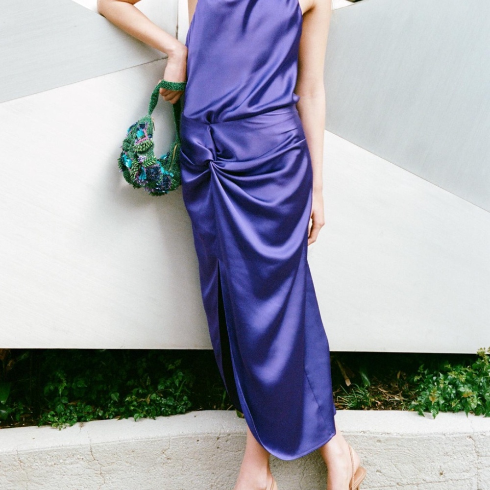 Sexy Purple Satin Skirt with front knot